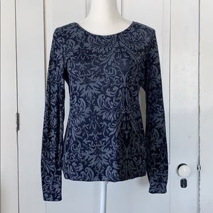LOFT navy blue floral long sleeve top - EUC
